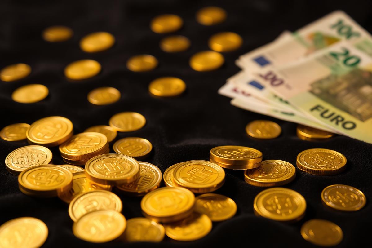 Monedas de oro y billetes que representan los bonos de un casino sin licencia